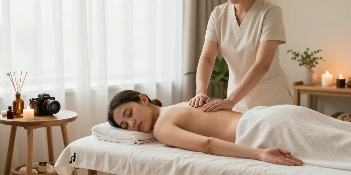 Swedish massage in a tranquil spa setting with soothing aromatherapy, promoting relaxation through 마사지.