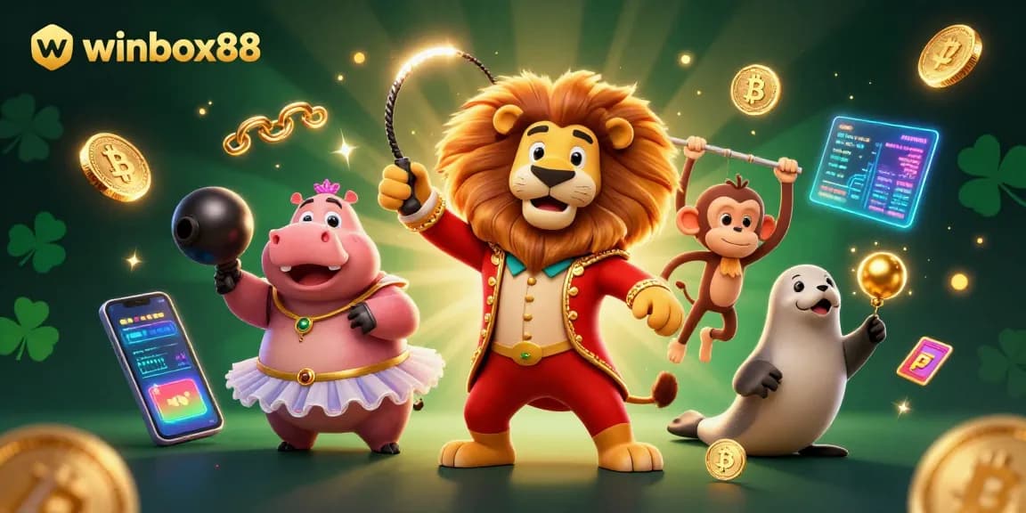 Experience the excitement of winbox88 with vibrant characters and casino elements in a dynamic 3D illustration.