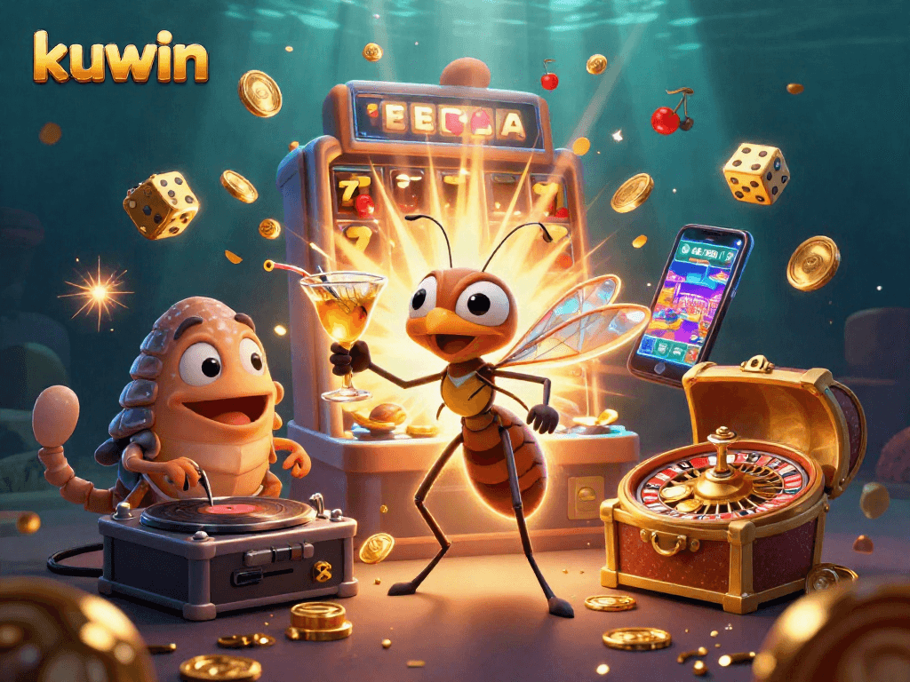 Kuwin’s captivating casino scene brings excitement with a gold-cocktail-holding mascot and dynamic games.