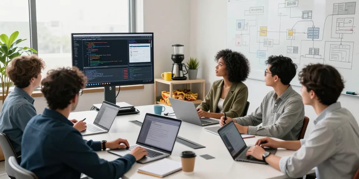 24/7 Clones team collaborating in a modern workspace setting, showcasing innovation and software development.