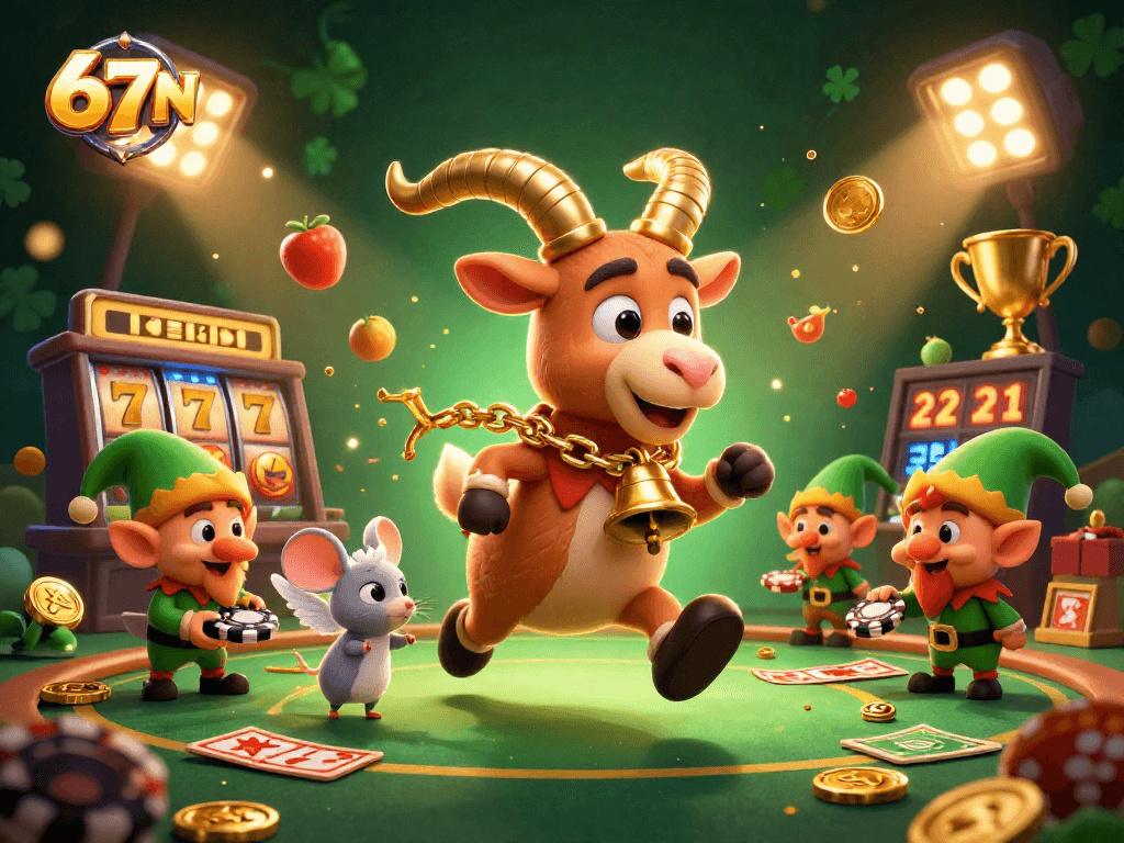 Interaja com a sorte no cassino 67N com um Krampus divertido, um anjo e gremlins trapaceiros.
