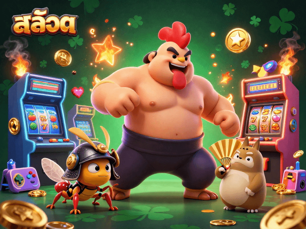 Engaging 3D illustration depicting สล็อต themes with characters and vibrant casino elements.
