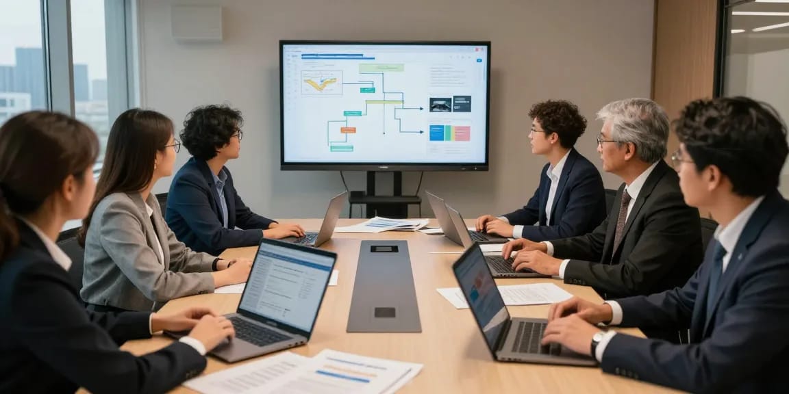 Team collaborating on asset tracing strategies in a modern office