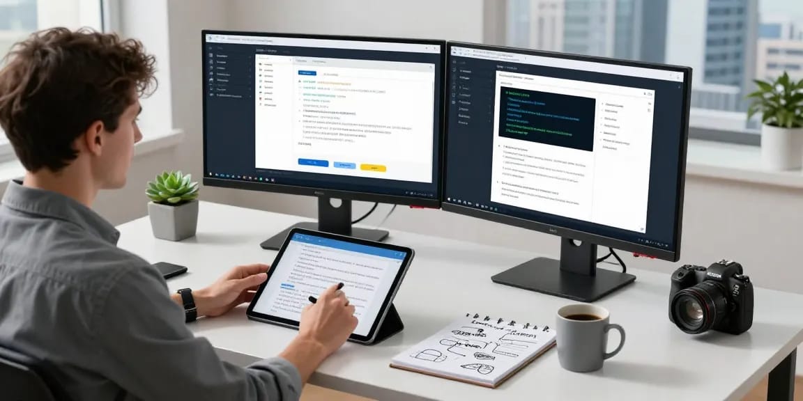 Detect fraud invoice with AI technology in modern workspace showing PDF verification tools and analytics.