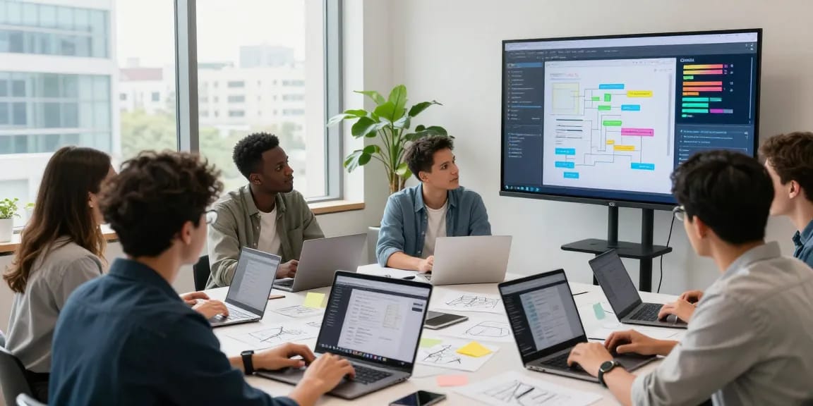 Team collaboration using mixboard ai on a creative project in a modern workspace.