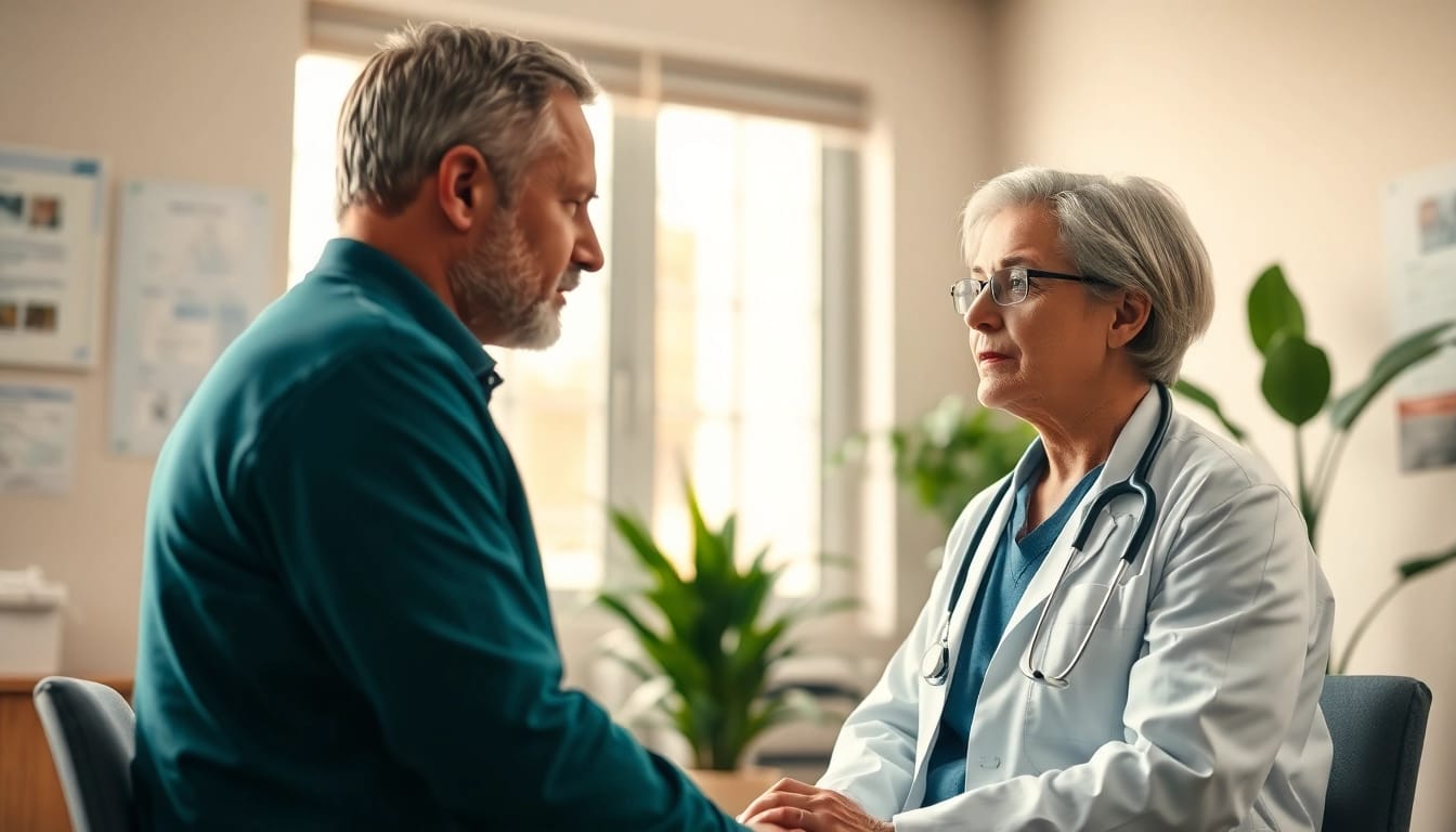 Consultation for a Medical marijuana card online with a professional doctor in a modern clinic.