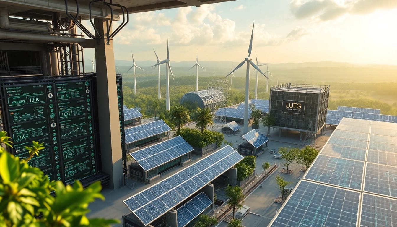 Futuristic cloud mining facility showcasing best cloud mining platforms powered by renewable energy sources.