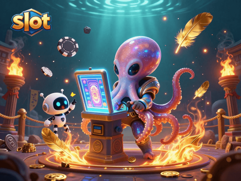 Spin the slot with an alien octopus as chips fly in a vibrant casino scene