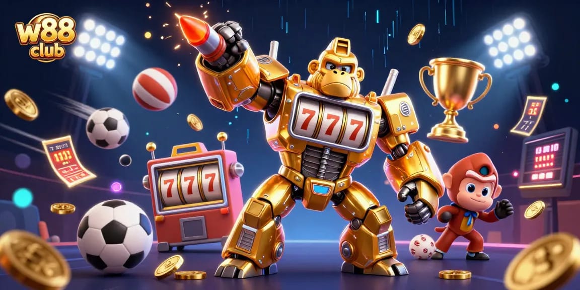 Trải nghiệm cá cược hấp dẫn tại w88 club với hình ảnh minh họa nhân vật và trò chơi ấn tượng.