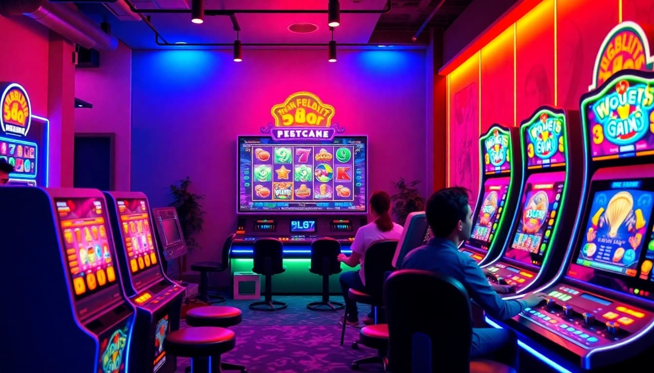 Exciting online gaming scene showcasing Situs kode4d slot machines in a vibrant digital lounge.