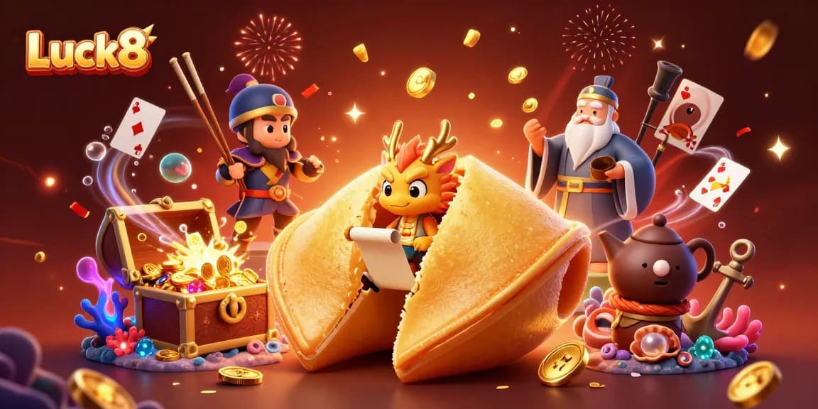 Experience gaming excitement with Luck8's lively casino scene featuring a dynamic 3D fortuneteller!