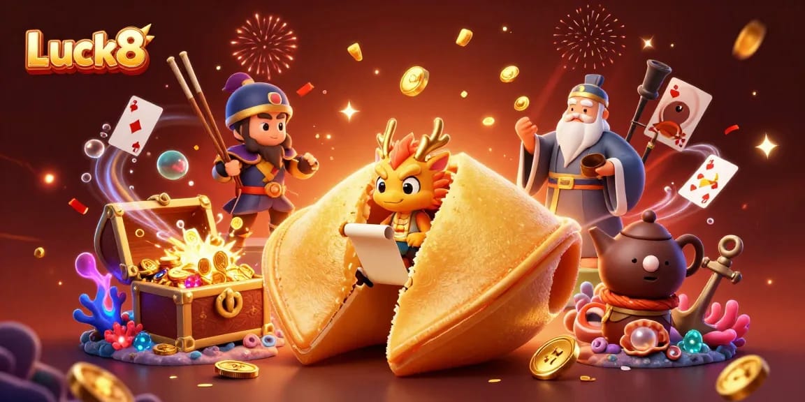 Experience gaming excitement with Luck8's lively casino scene featuring a dynamic 3D fortuneteller!