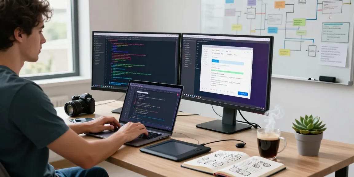 Kobold AI developer utilizing advanced coding tools in a modern workspace.