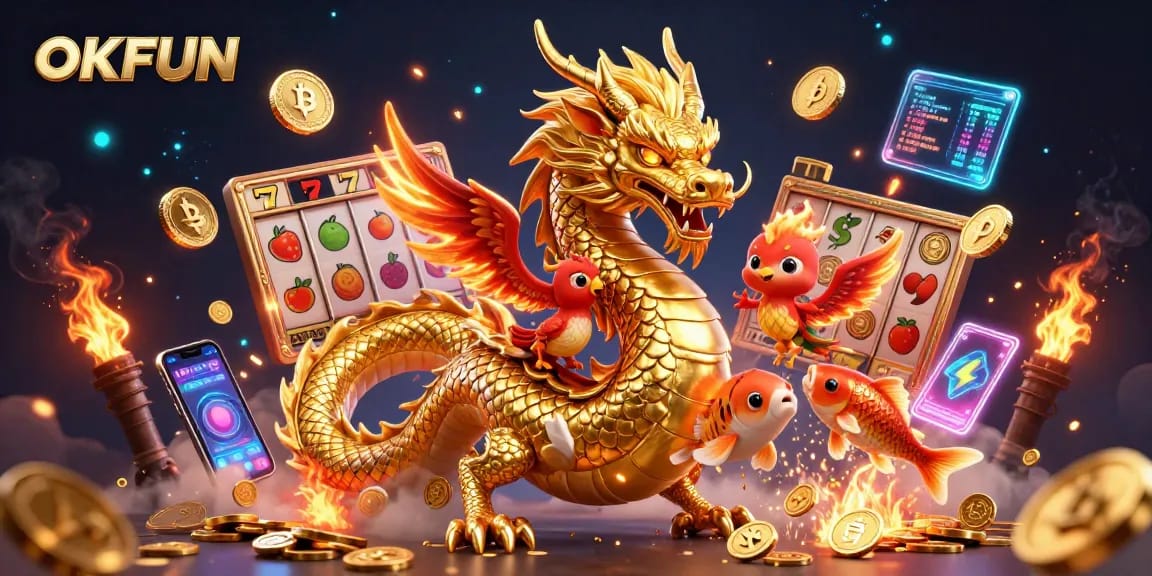 Experience the magic of gambling with OKFUN's thrilling slot games, featuring vibrant dragons and rich coin leaping.