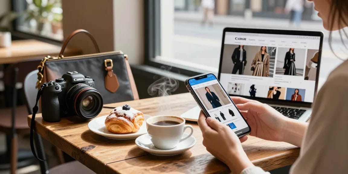 The person exploring the shopping app on their smartphone in a cozy coffee shop, engaging with the e-commerce experience associated with https://forumup.org/shop/search.php?ca_id=&addr1=&addr2=&addr3=