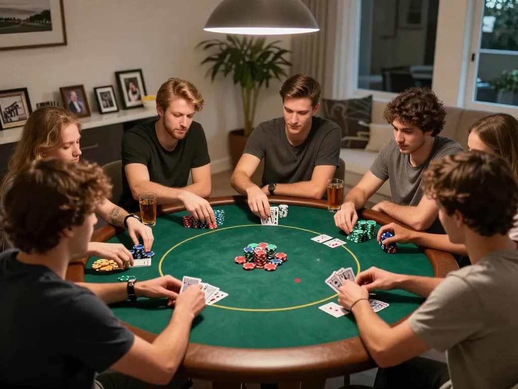 Engaging home poker night scene featuring friends strategizing at the table, highlighting the hidden wiki website's gambling insights.