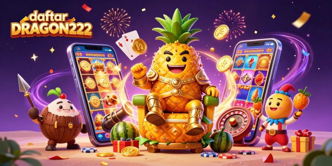 Spin the reels with daftar DRAGON222 on a vibrant beach casino scene featuring unique characters.