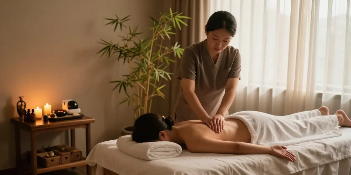마포스웨디시 massage therapy in a serene studio setting with warm lighting.