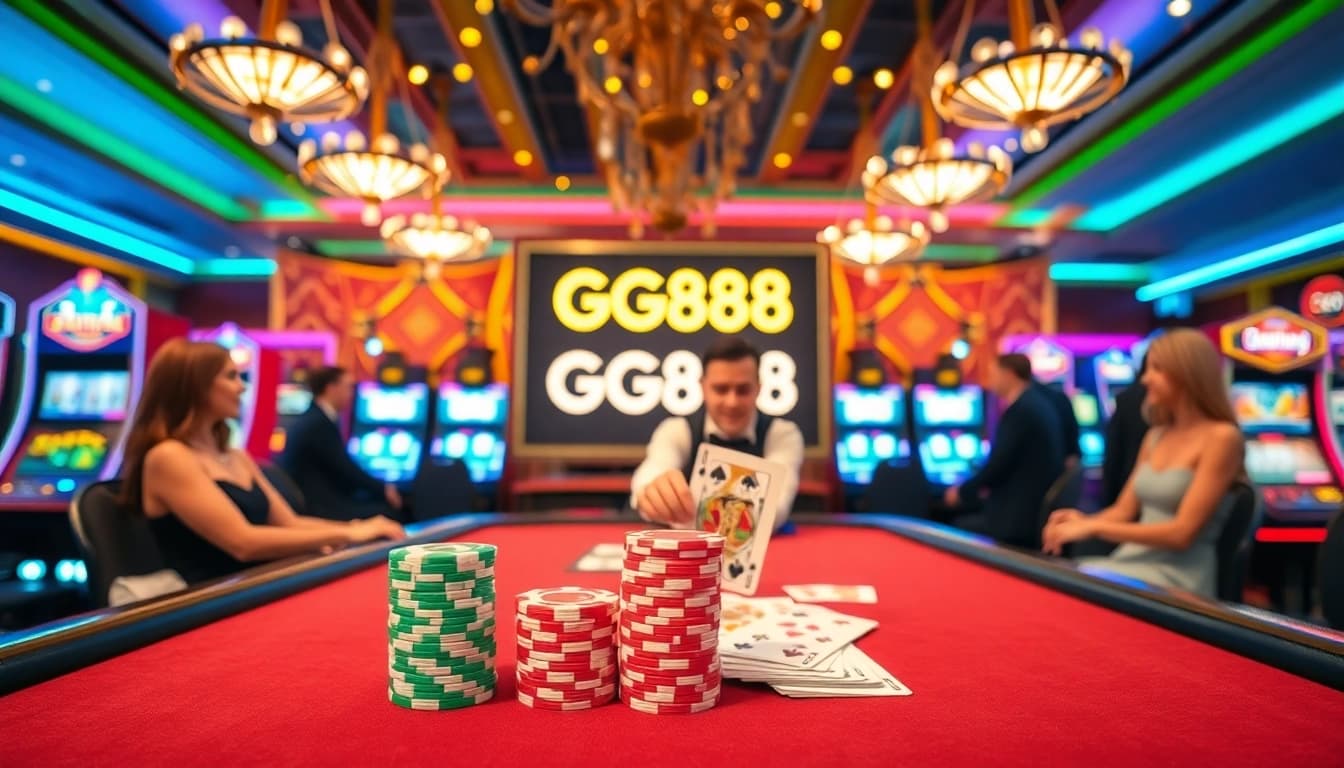 Experience the thrilling atmosphere at GG888 with professional dealers and vibrant gaming tables.