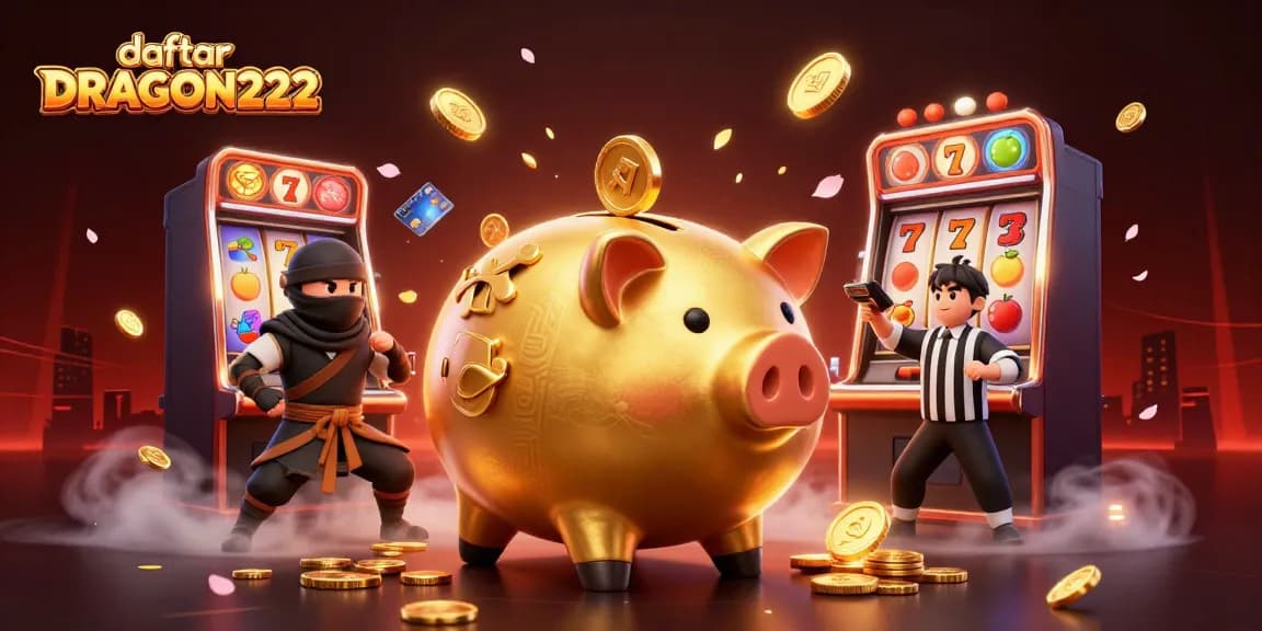 Play thrilling slots with daftar DRAGON222 as golden coins rain down in an action-packed casino scene.
