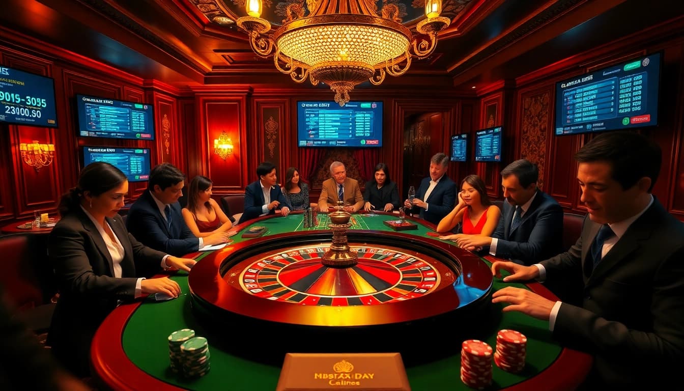 Experience the thrill of betting at https://xx88.day/, featuring an exciting roulette table and eager players.
