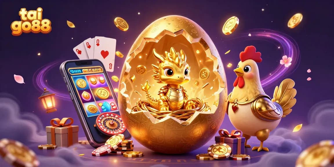 Experience the magic of tai go88 with a golden dragon, poker chips, and vibrant casino elements.