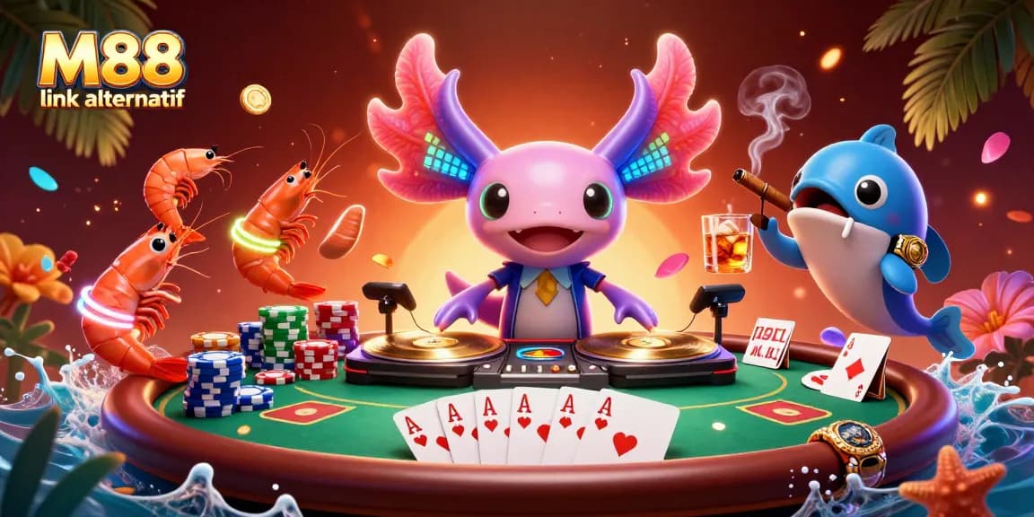 Engage with M88 link alternatif and experience vibrant casino gameplay in this dynamic 3D illustration.