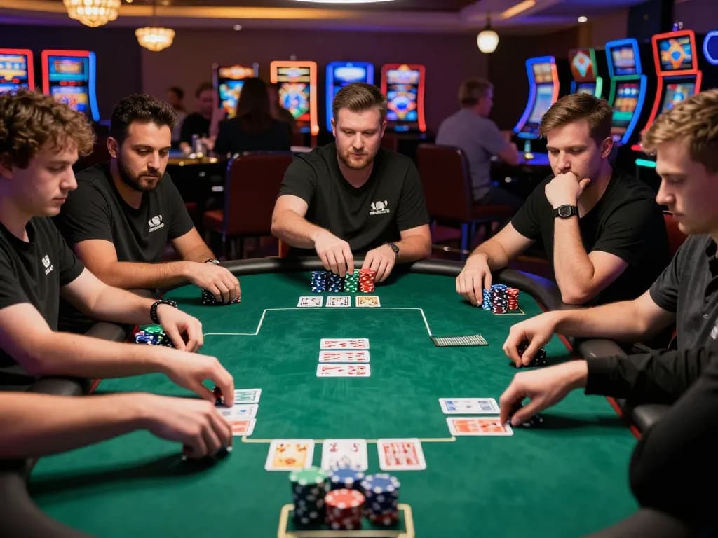 Players strategizing at a poker table while enjoying the lively atmosphere at s8inc.com/ casino.