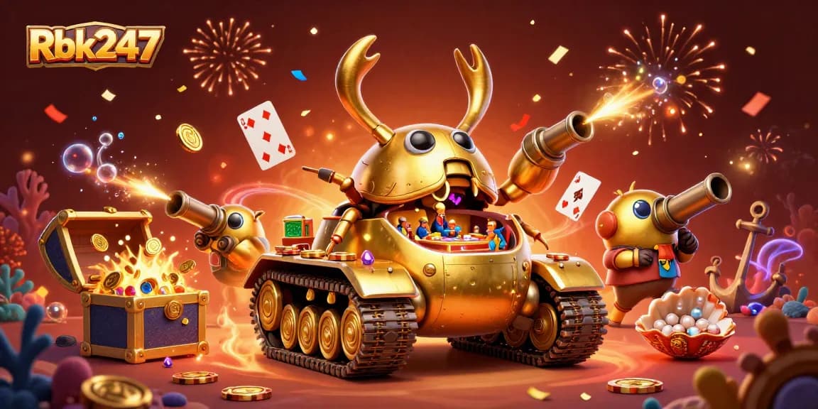 Engage with Rbk247's thrilling mini-casino experience aboard a golden beetle tank.
