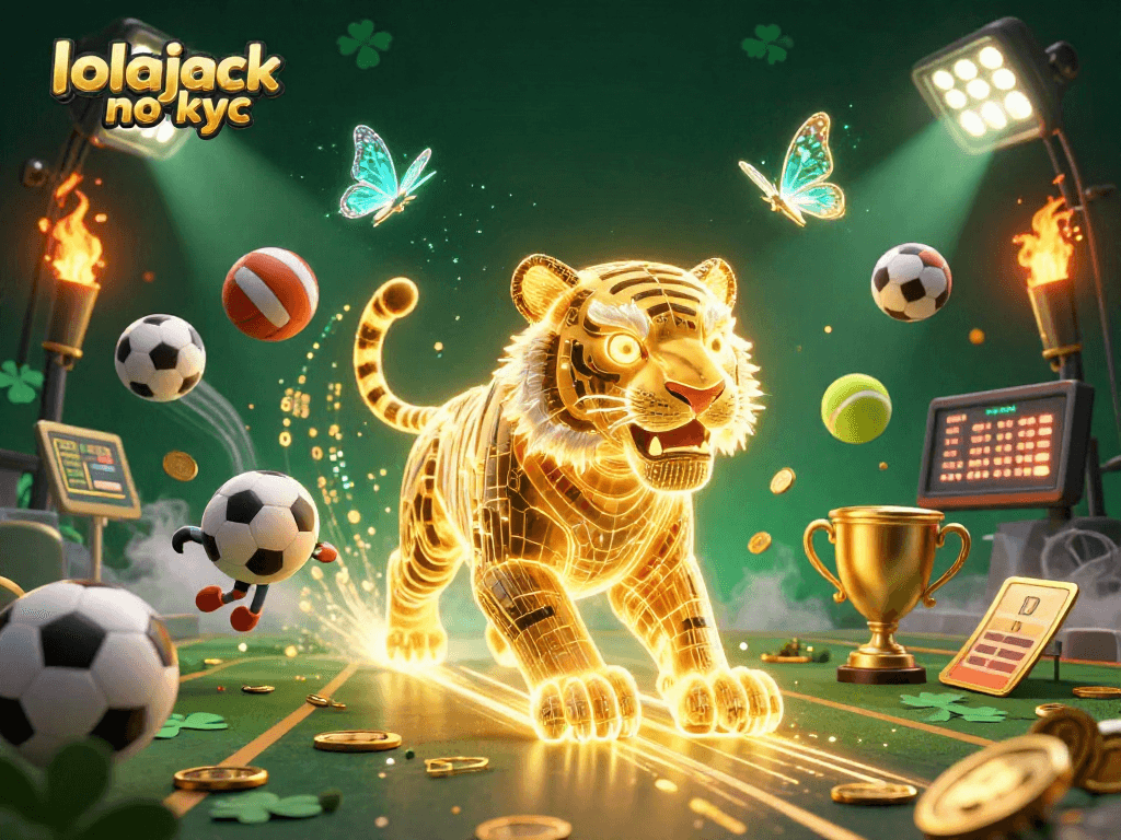 Experience the thrill of lolajack no kyc with a golden tiger in a vibrant casino setting.