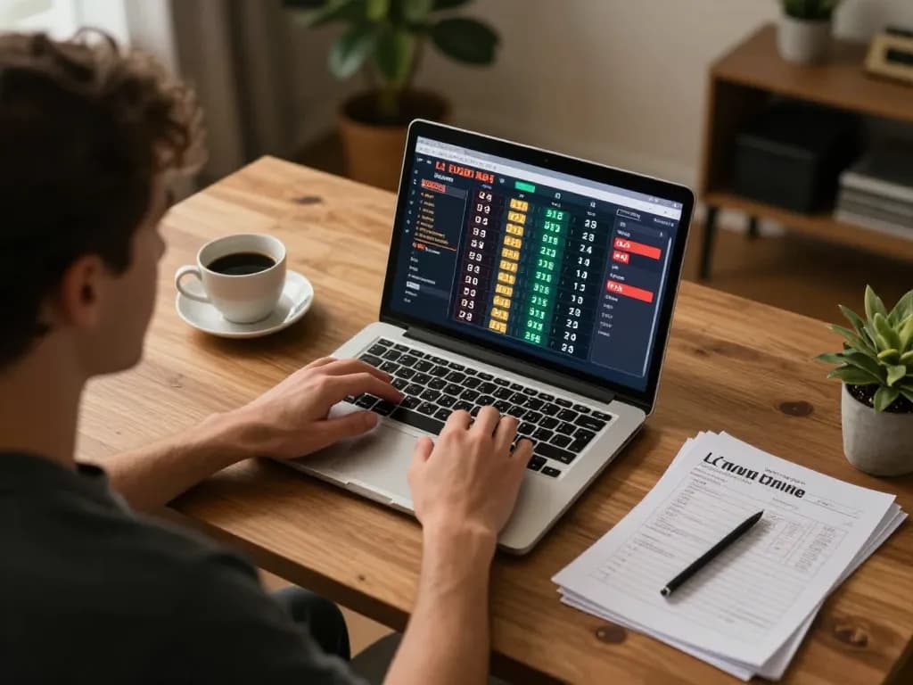 Engaging in lô đề online with a cozy home setup, showcasing strategy notes and a laptop interface.