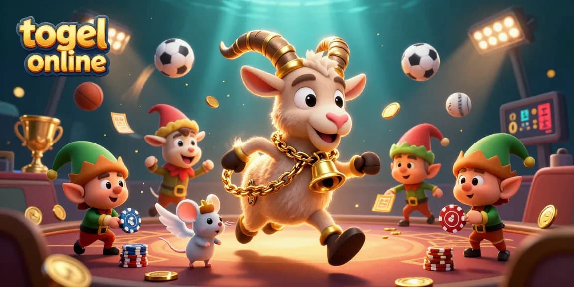 Menghadirkan togel online dalam ilustrasi kasino yang dinamis dengan karakter kartun 3D.