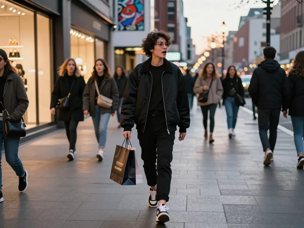 Stylish individual showcasing a high-quality 레플리카 outfit in an urban setting.