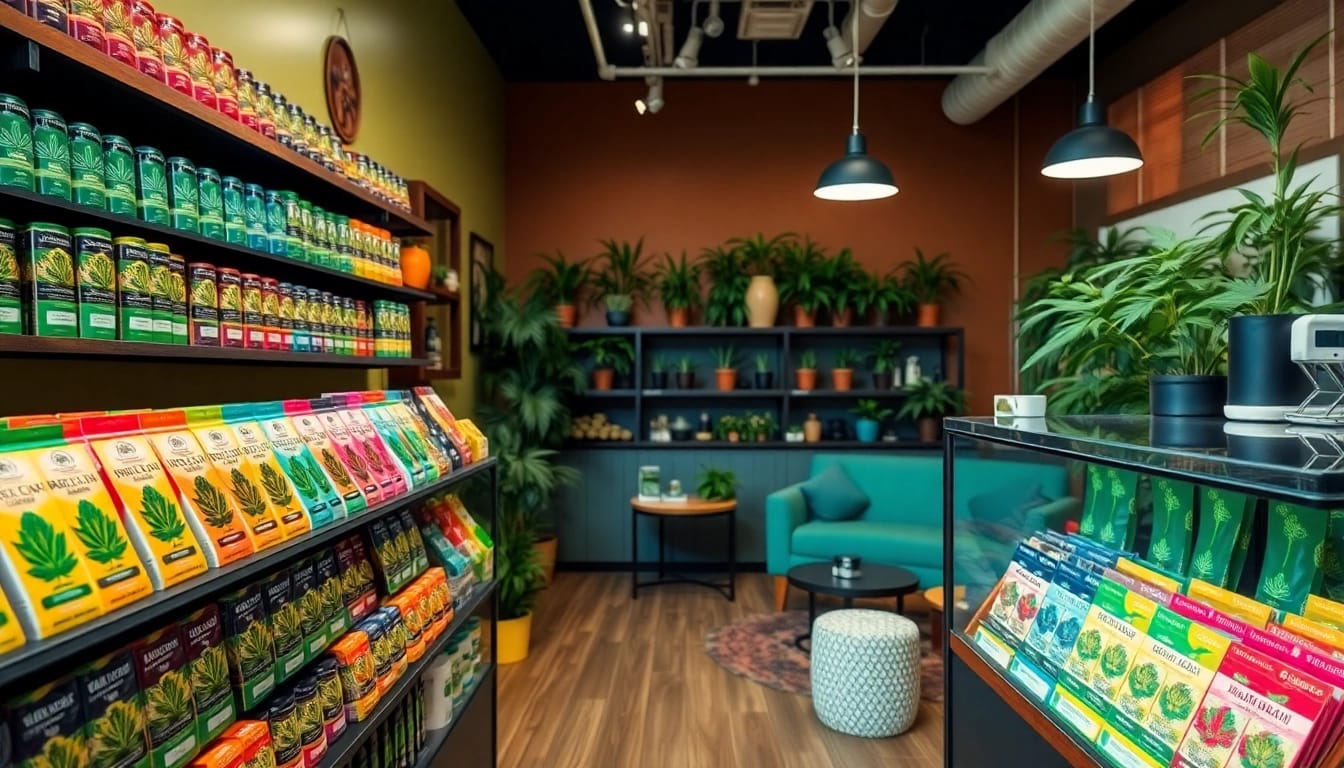 Learn how to buy weeds online with our vibrant cannabis shop display showcasing products.