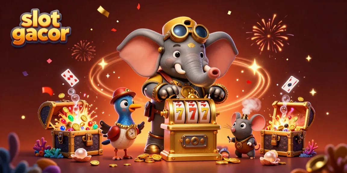 Experience slots like never before with slot gacor featuring a steampunk elephant and rich casino elements.