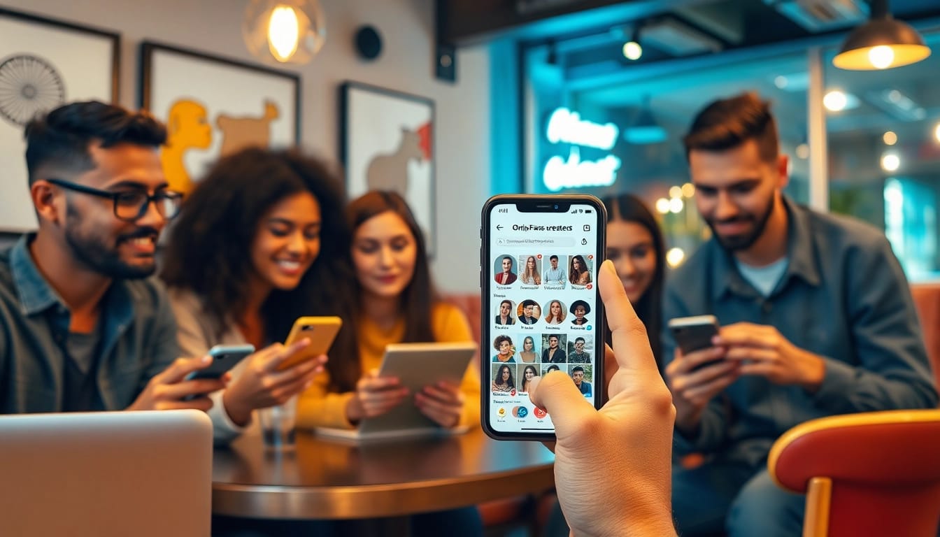 How to find local OnlyFans models showcased by diverse young adults in a trendy café setting.