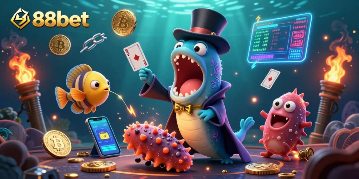 Experience exciting gambling moments with 88bet through a stunning 3D illustration of underwater casino magic.