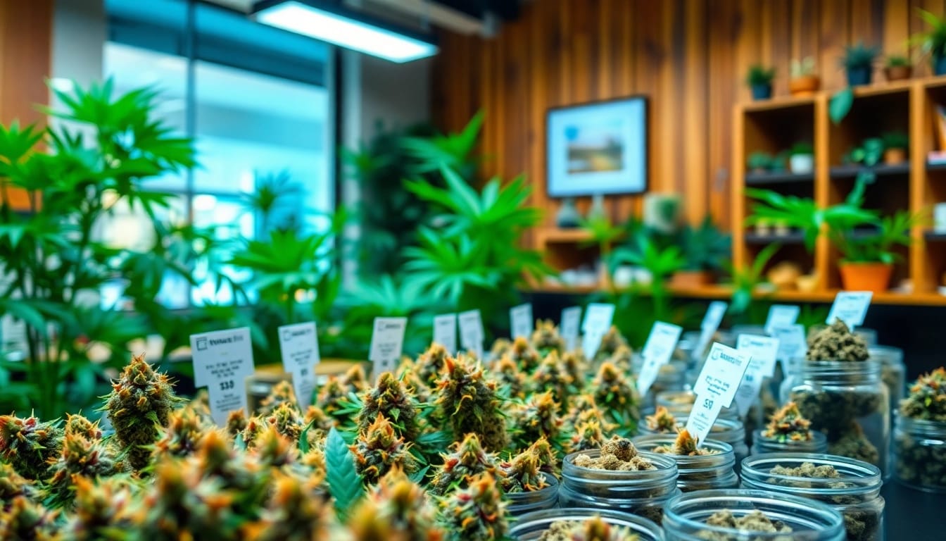 Explore buying weed prices at a professional dispensary showcasing vibrant cannabis strains.