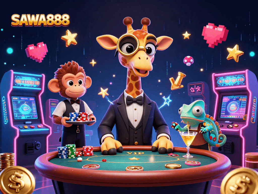 Experience the excitement at SAWA888 with high-roller gameplay and vibrant casino elements.
