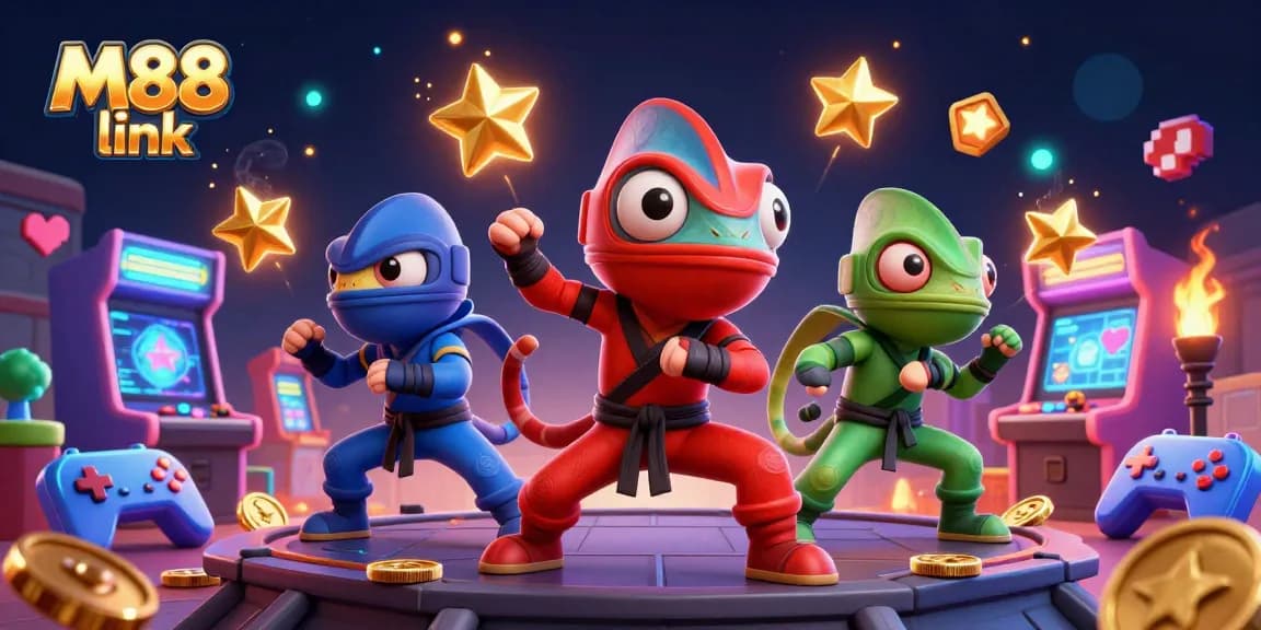 Experience thrilling gaming at M88 link with vibrant casino-themed ninja chameleons.