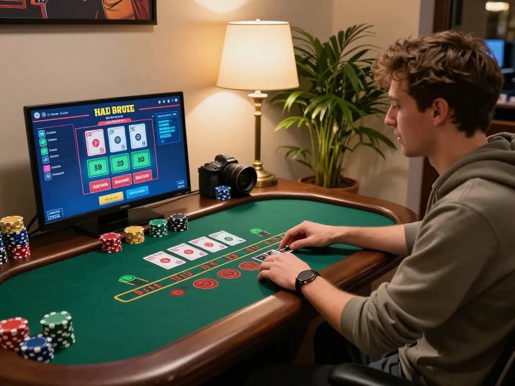 Player enjoying live dealer blackjack at XX 88 online casino on laptop, showcasing gaming strategy
