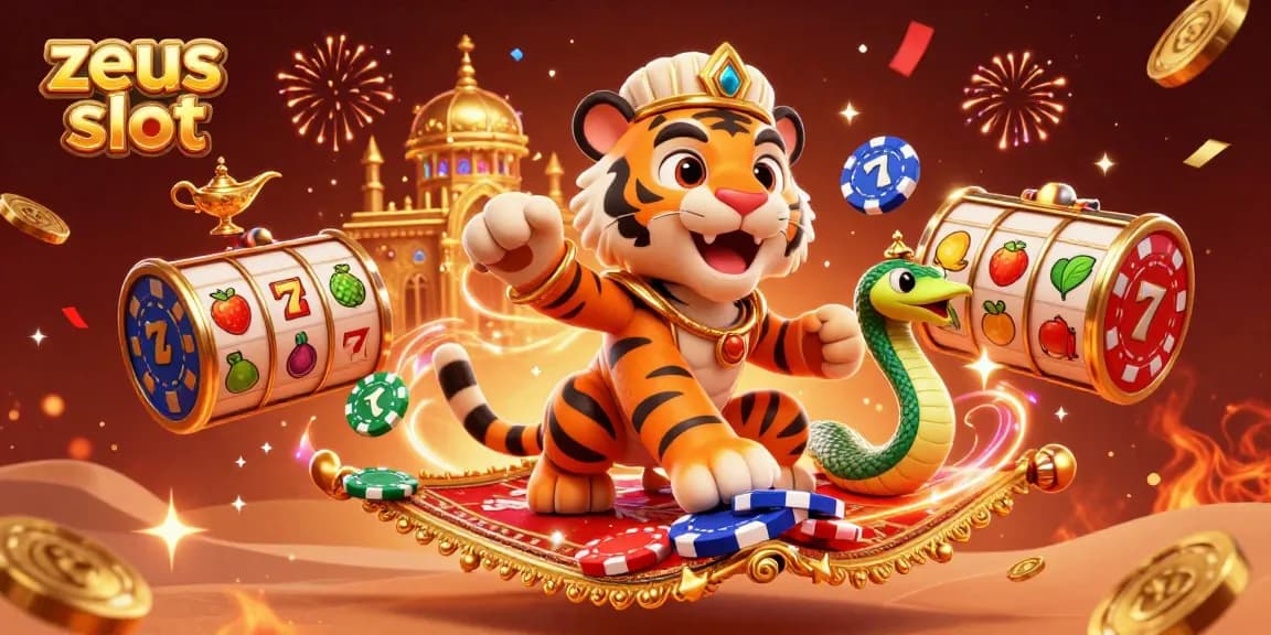 Spin the zeus slot with vibrant symbols and characters in a dynamic casino-themed scene.