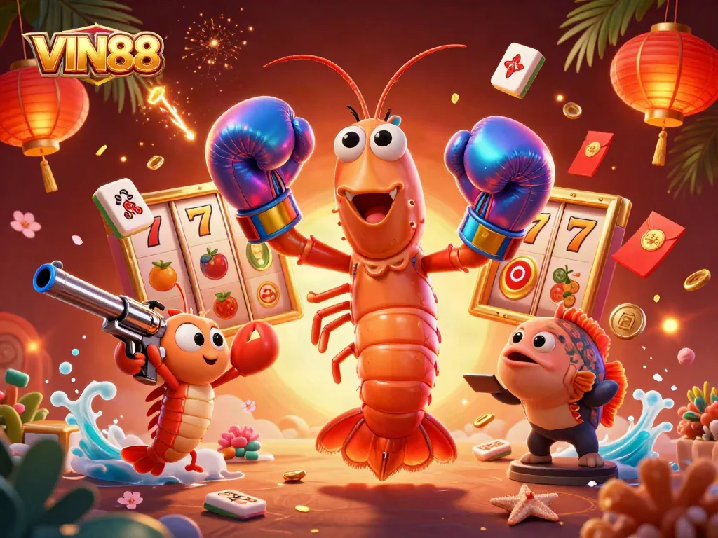 Engage in thrilling casino betting action at VIN88 featuring exciting slot games and vibrant characters.
