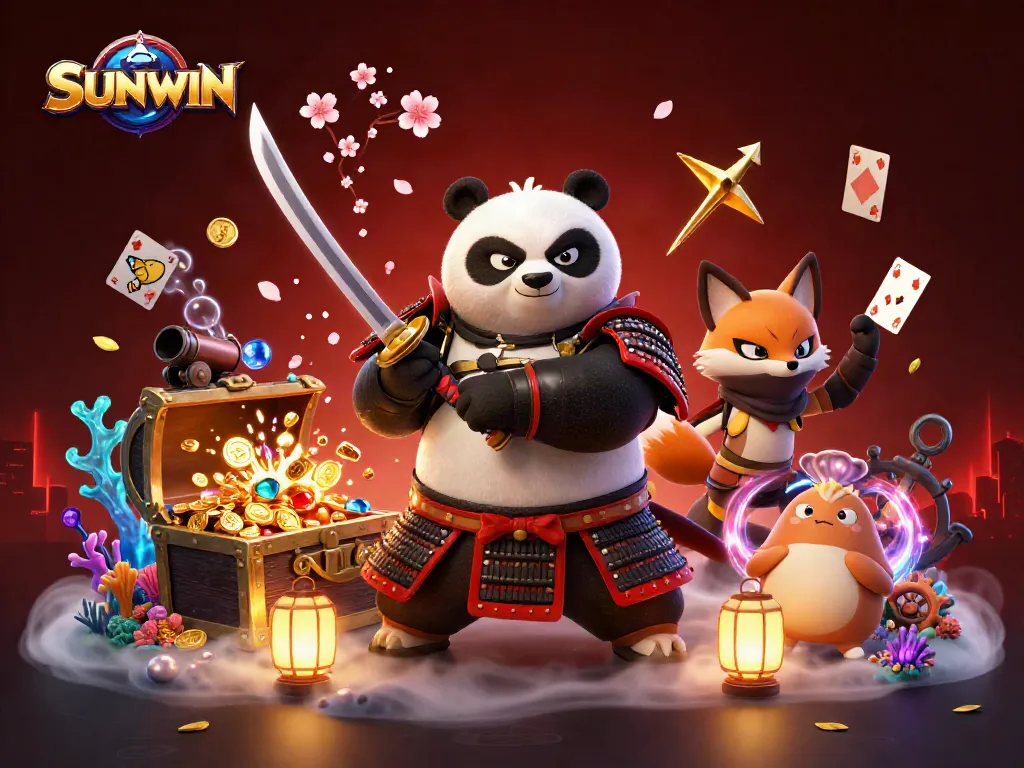 SUNWIN gamifies excitement with a fierce samurai panda and ninja fox in a dynamic casino adventure.