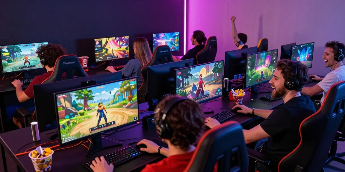 Players immersed in free porn games on various devices in a vibrant gaming atmosphere.