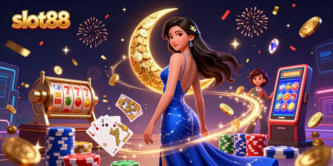 Experience the thrill of slot88 with a captivating 3D scene featuring luxurious casino elements and elegant characters.