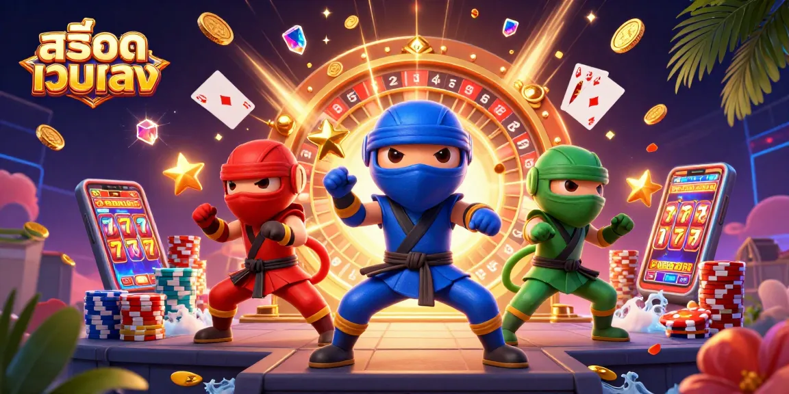 Experience thrilling gaming with สล็อตเว็บตรง as colorful chameleon ninjas perform in a vibrant casino scene.