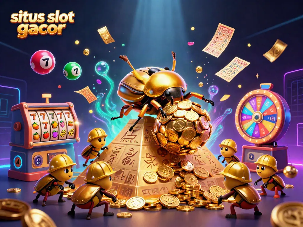 Permainan situs slot gacor dengan karakter khas kasino, koin emas, dan simbol slot yang berwarna-warni