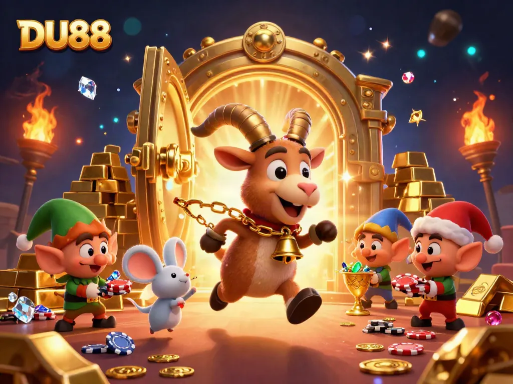 Experience thrilling gameplay at DU88 with festive characters amidst a vibrant casino scene.
