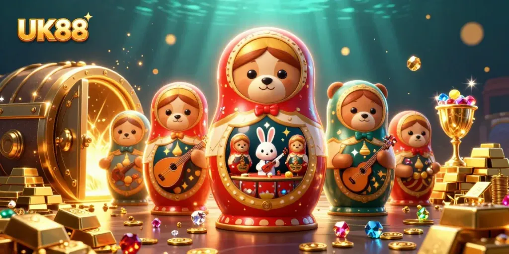 UK88 offers a vibrant casino experience showcasing adorable dealer bears and treasures.
